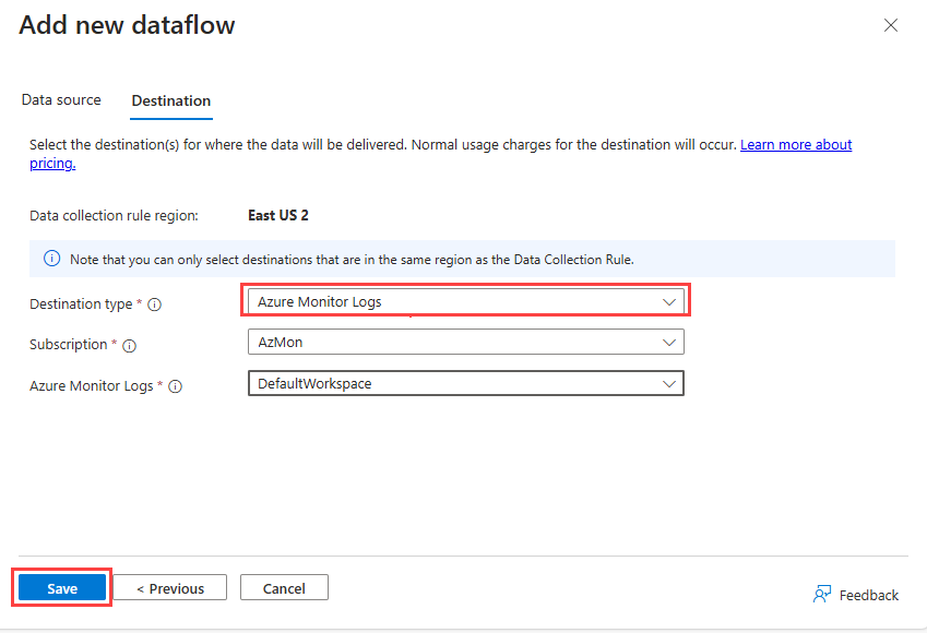 A screenshot showing the destination tab of collect and deliver page.