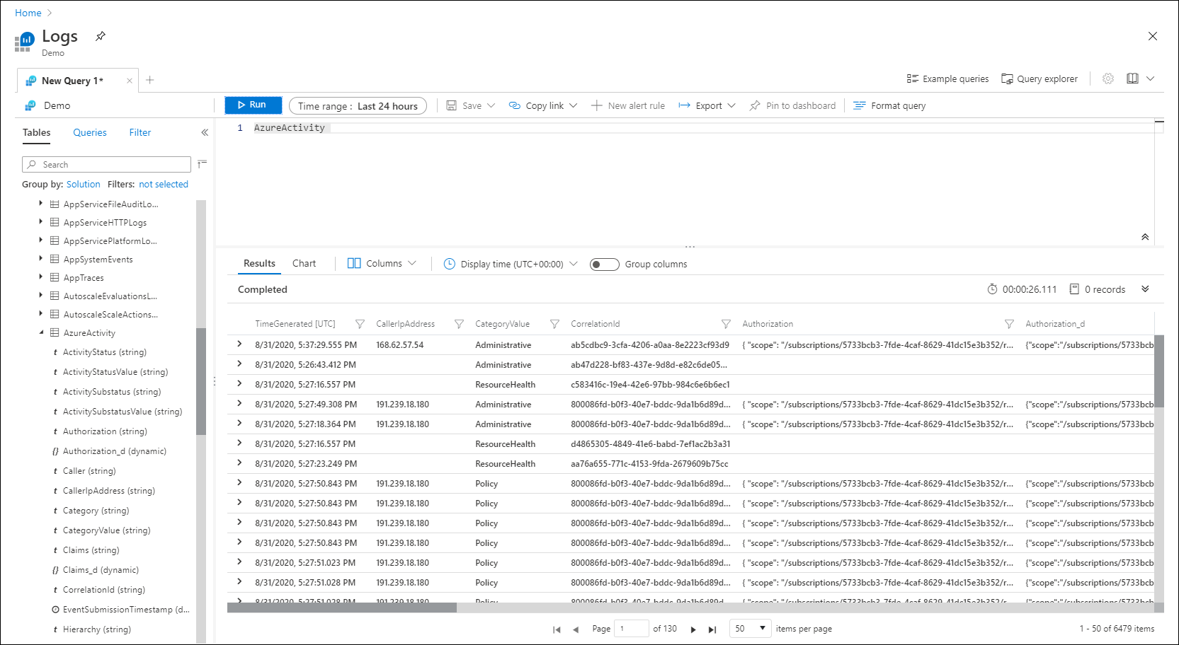 Screenshot that shows query results.