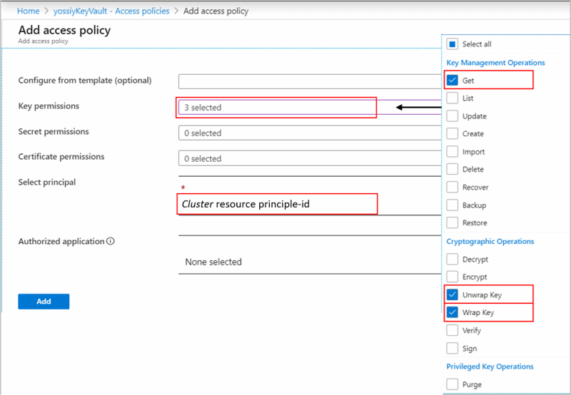 Screenshot of Grant Key Vault access policy permissions.