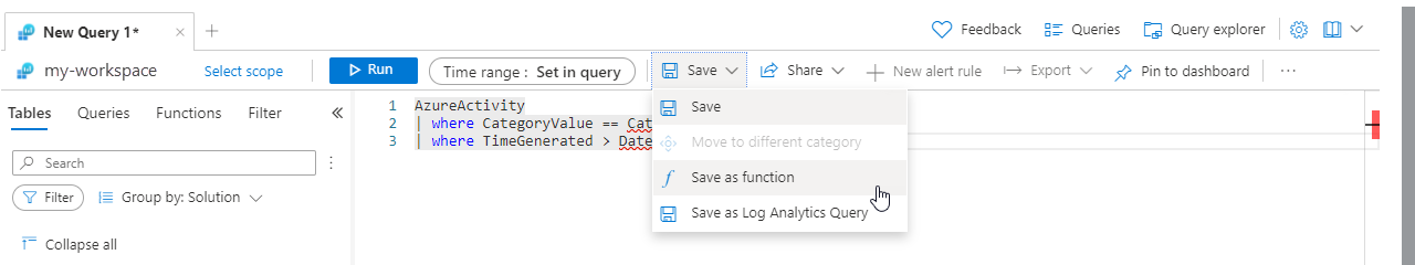 Screenshot that shows creating a function.