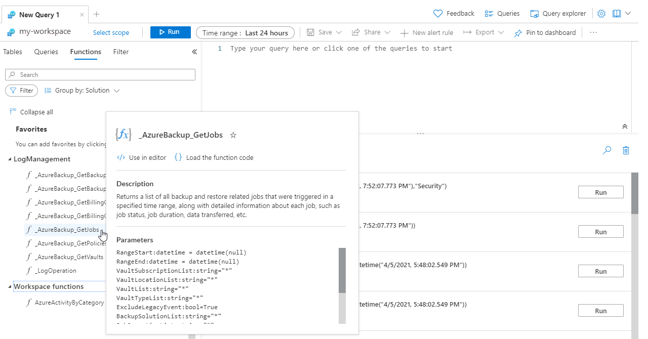 Screenshot that shows viewing a function.