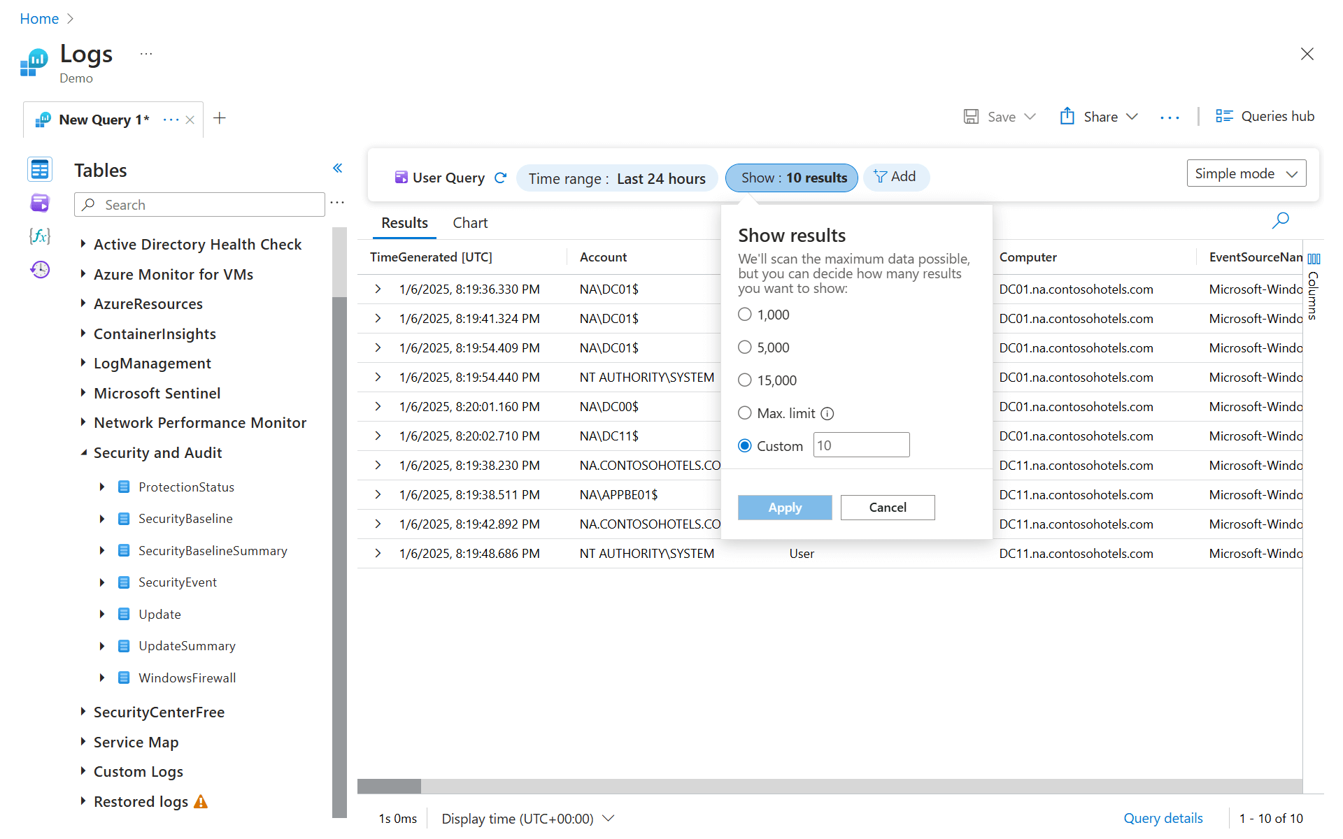 Screenshot shows the Show dropdown in simple mode.