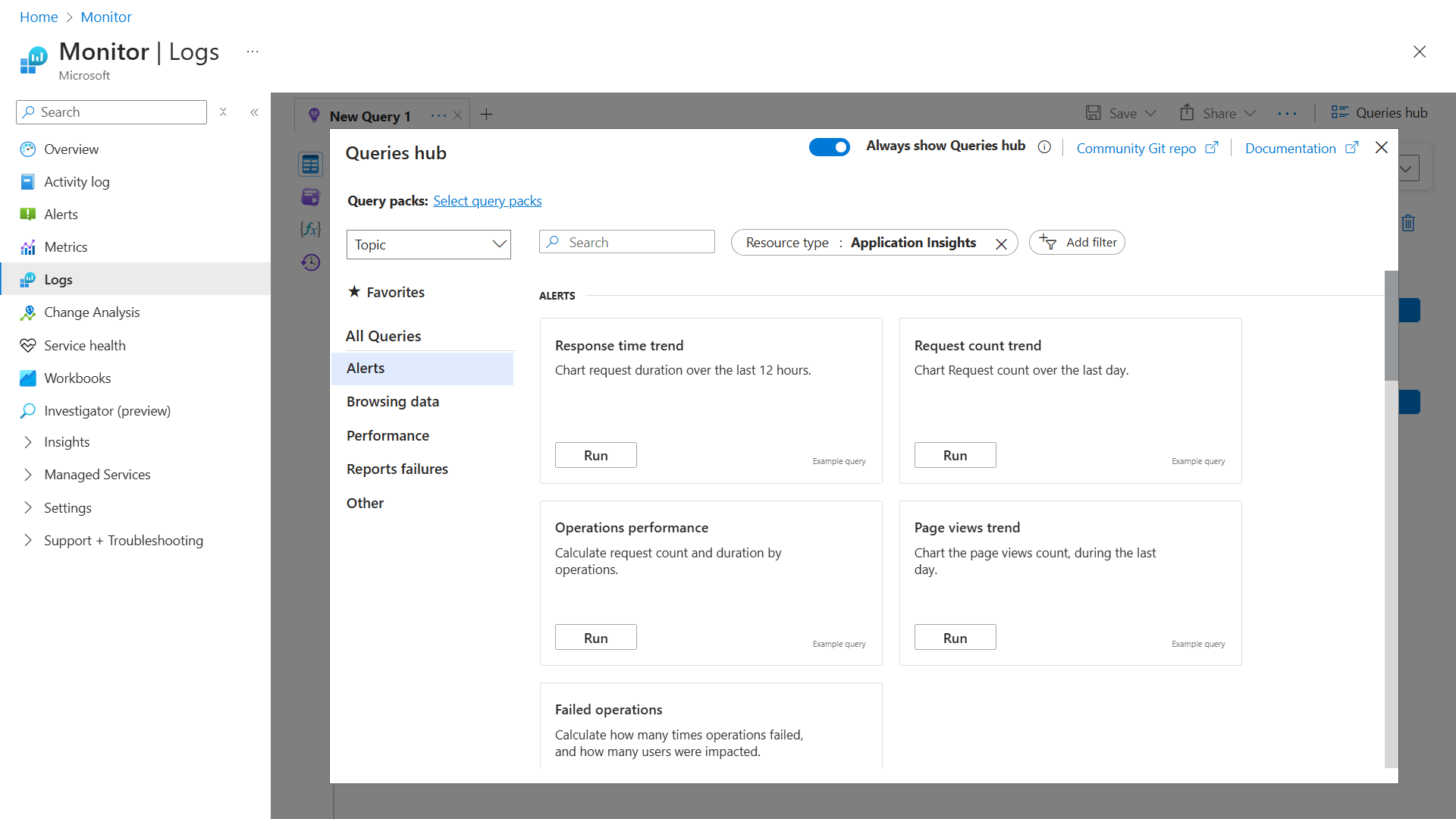 Screenshot that shows starting Log Analytics.