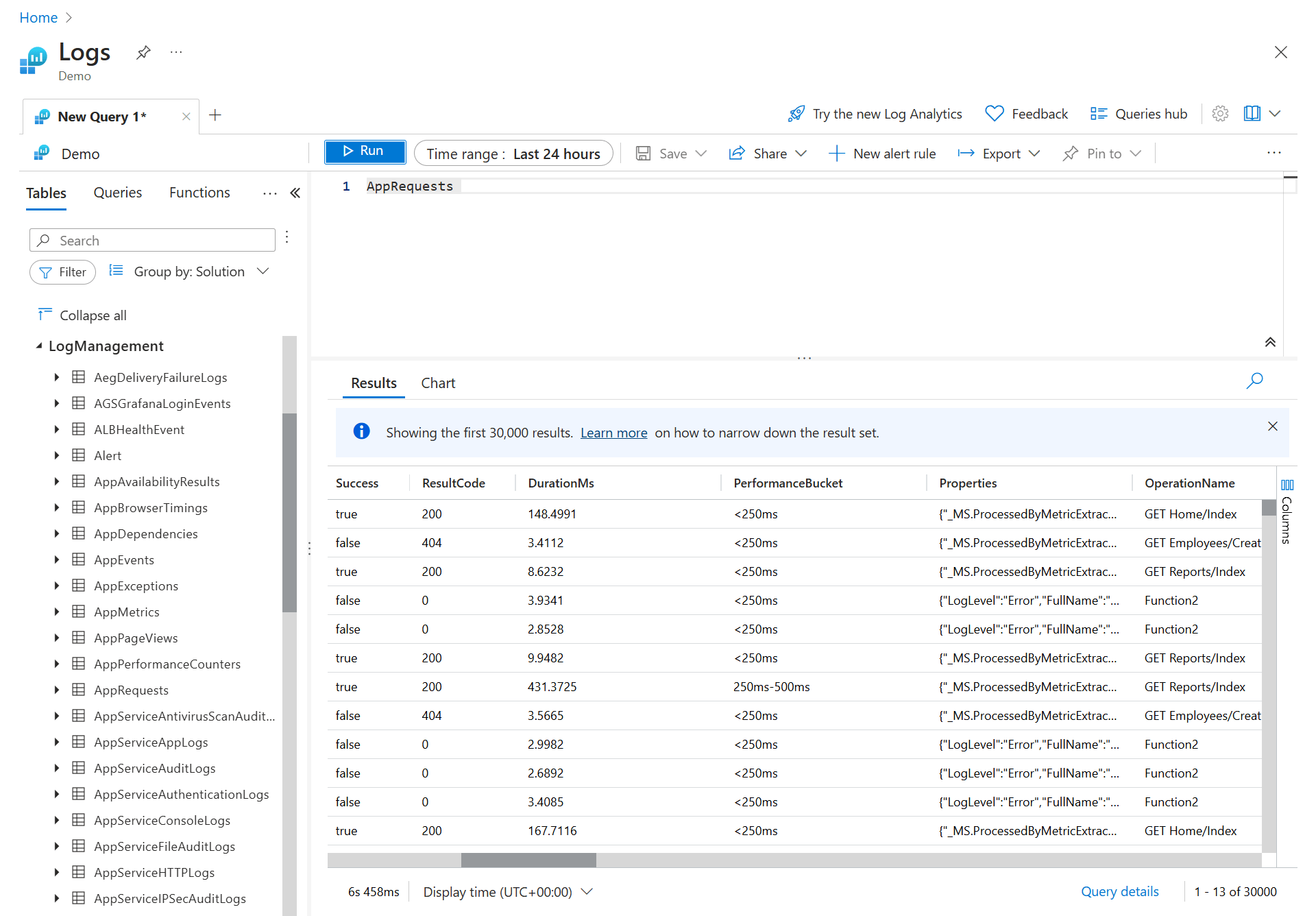 Screenshot that shows query results.