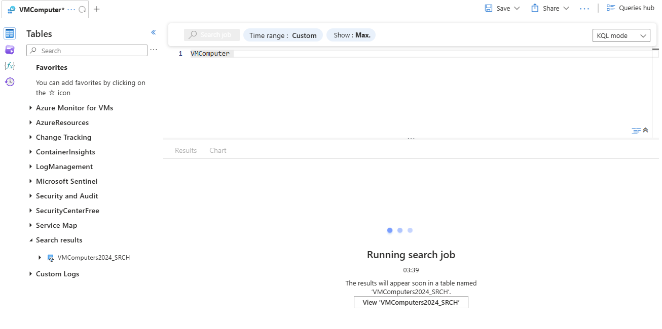 Screenshot that shows search job results table with data.
