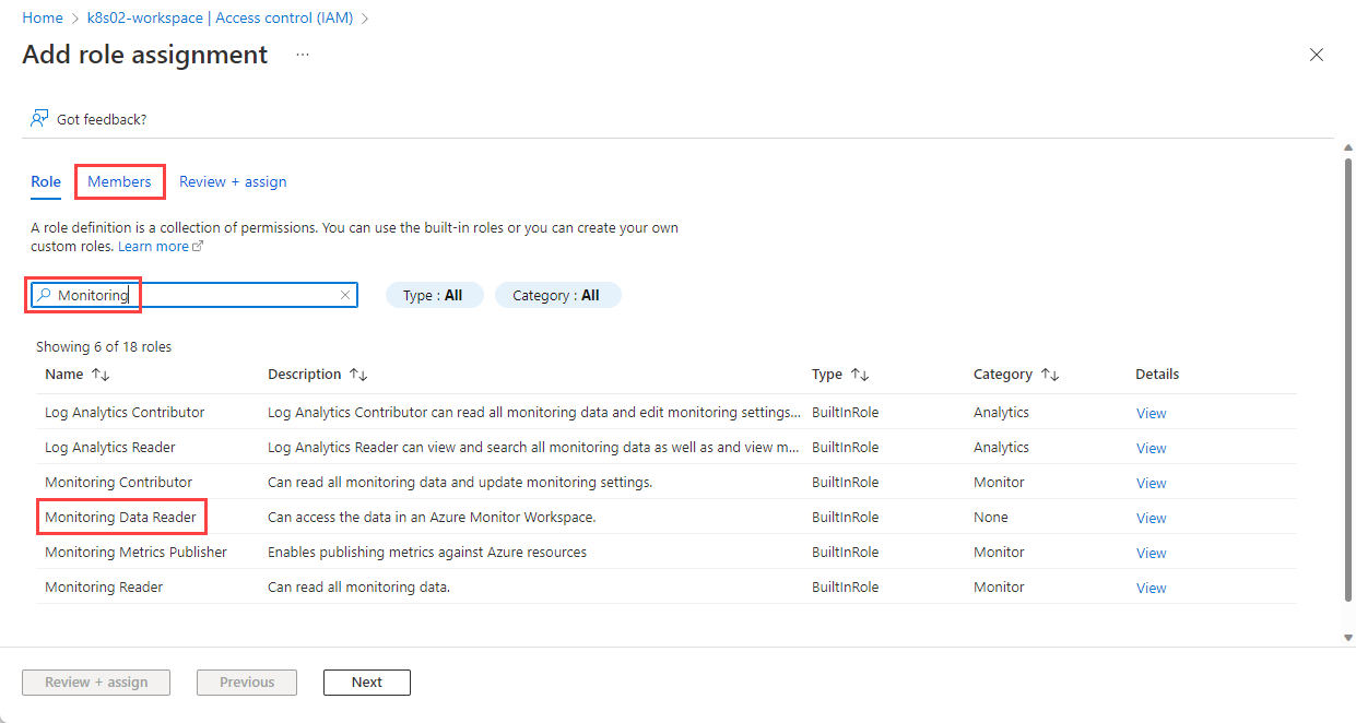 Screenshot that shows the Add role assignment page.