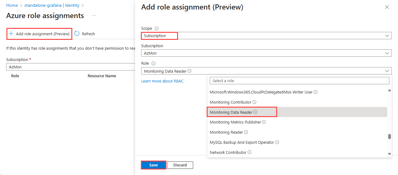 Screenshot that shows the Add role assignment page for a managed identity.