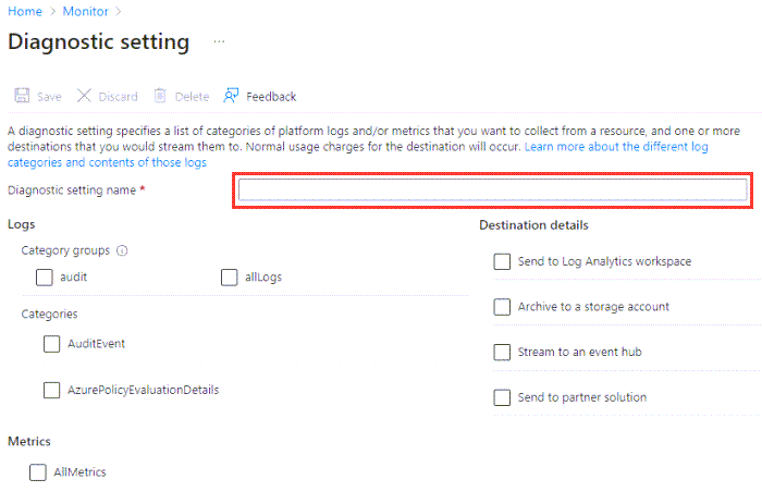 Screenshot that shows Diagnostic setting details.