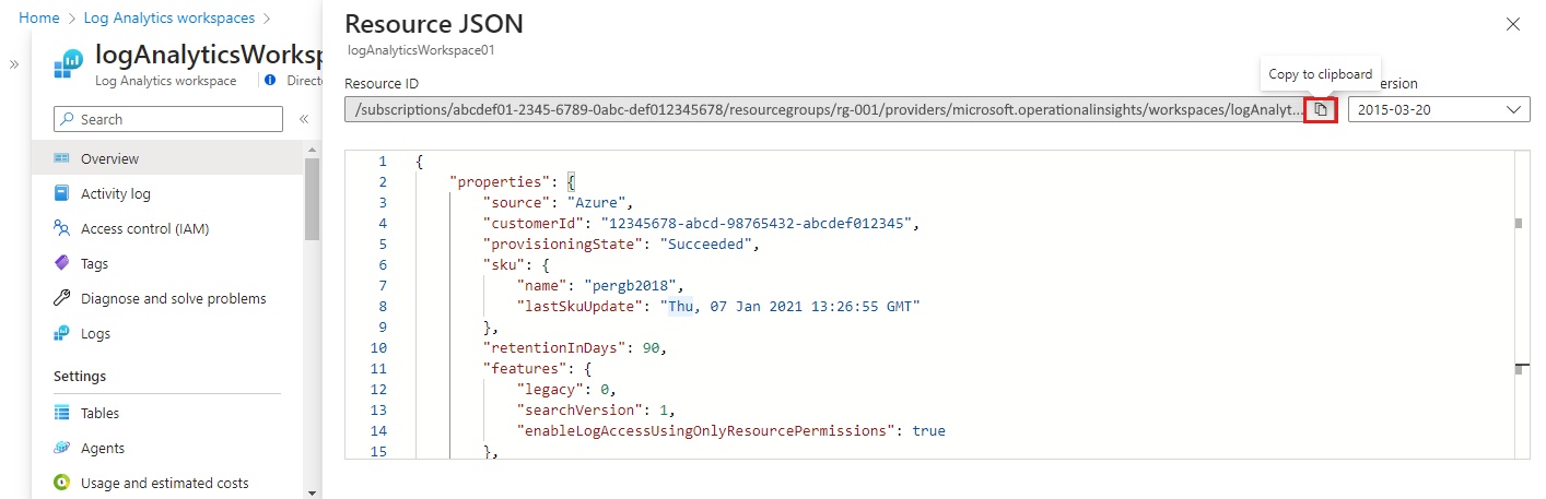 A screenshot showing the Resource JSON page for a resource.