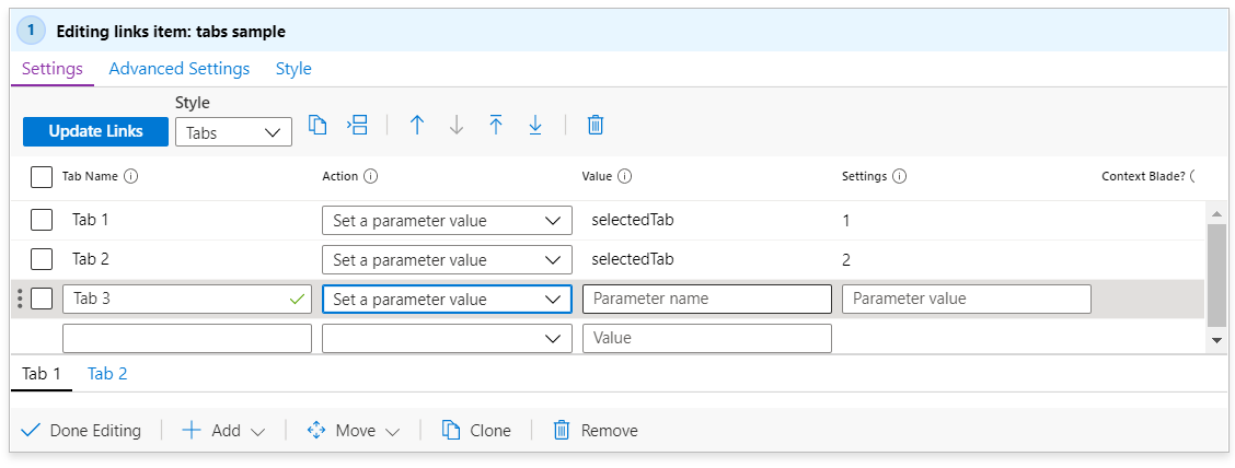 Screenshot of creating tabs in workbooks.