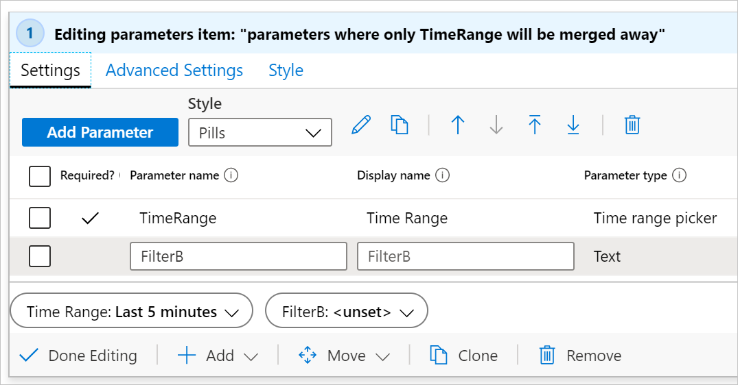 Screenshot of a group item with the result of parameters merged away.