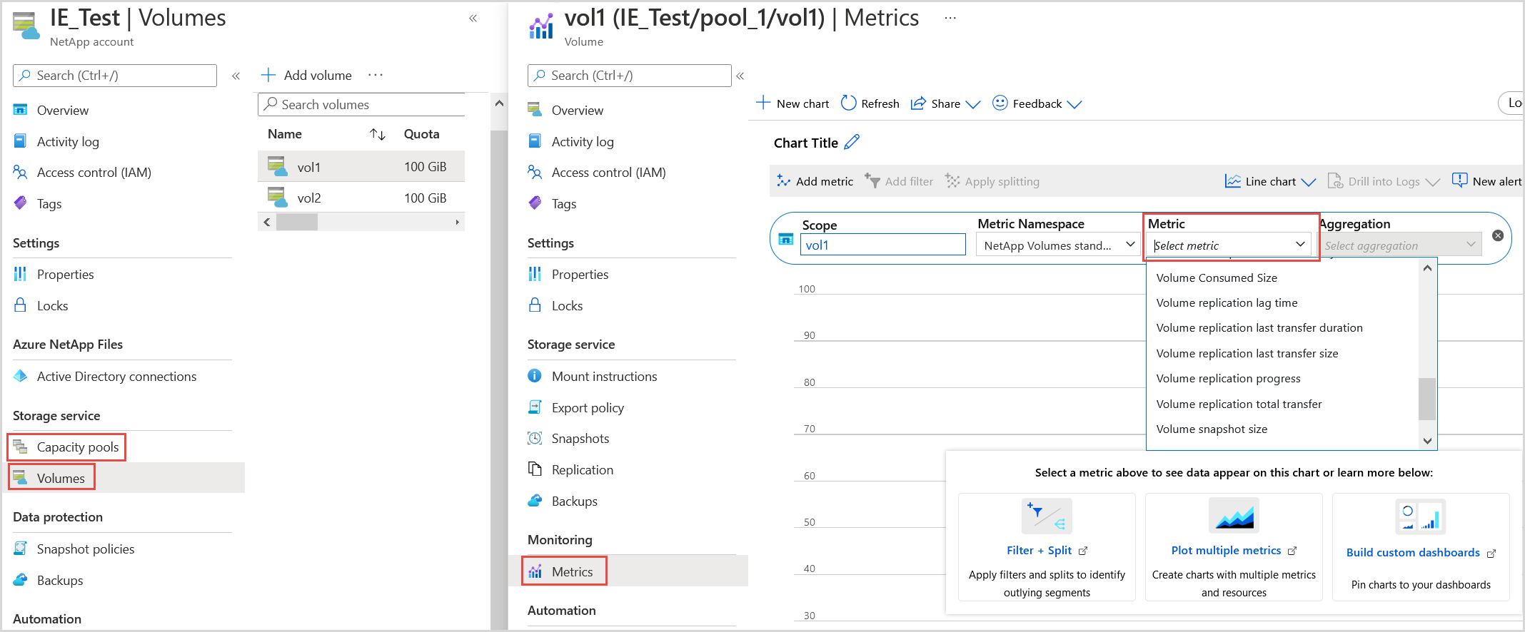 Snapshot that shows how to navigate to the Metric pull-down.