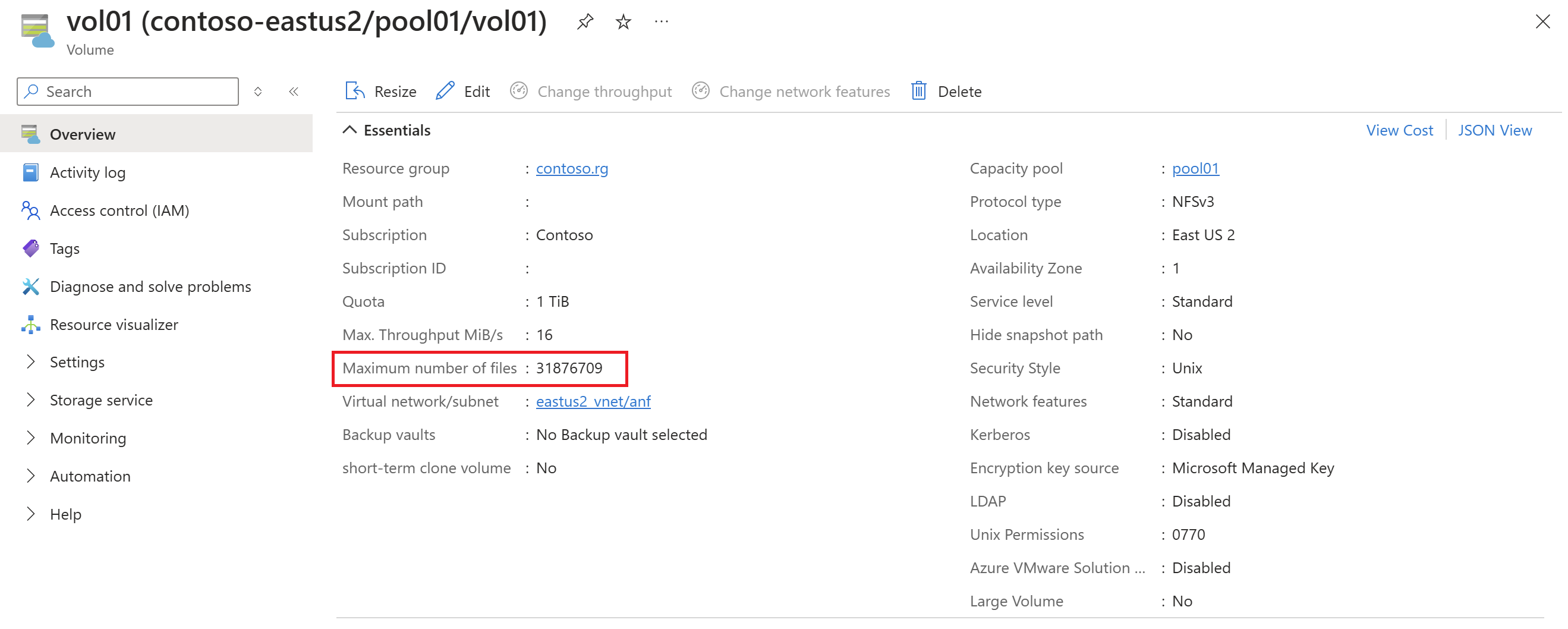 Screenshot of volume overview menu.