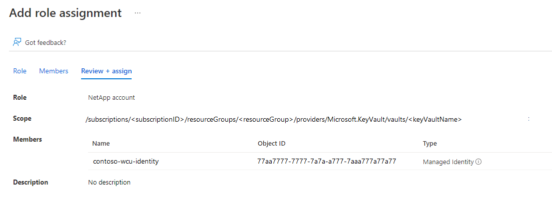 Screenshot of role-based access control review and assign menu.