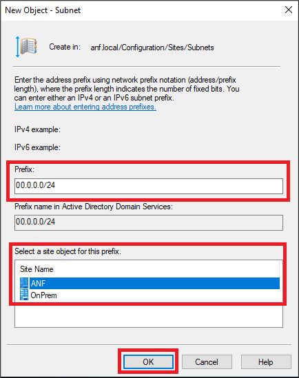 Screenshot of the New Object – Subnet window.