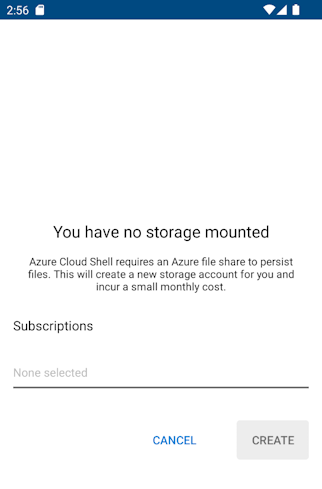 Screenshot of Cloud Shell in the Azure mobile app for a new user.