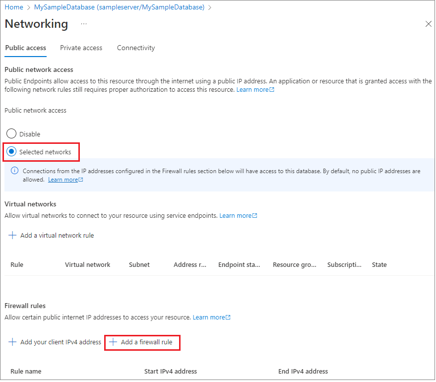A screenshot that shows configuration of a server-level IP firewall rule.