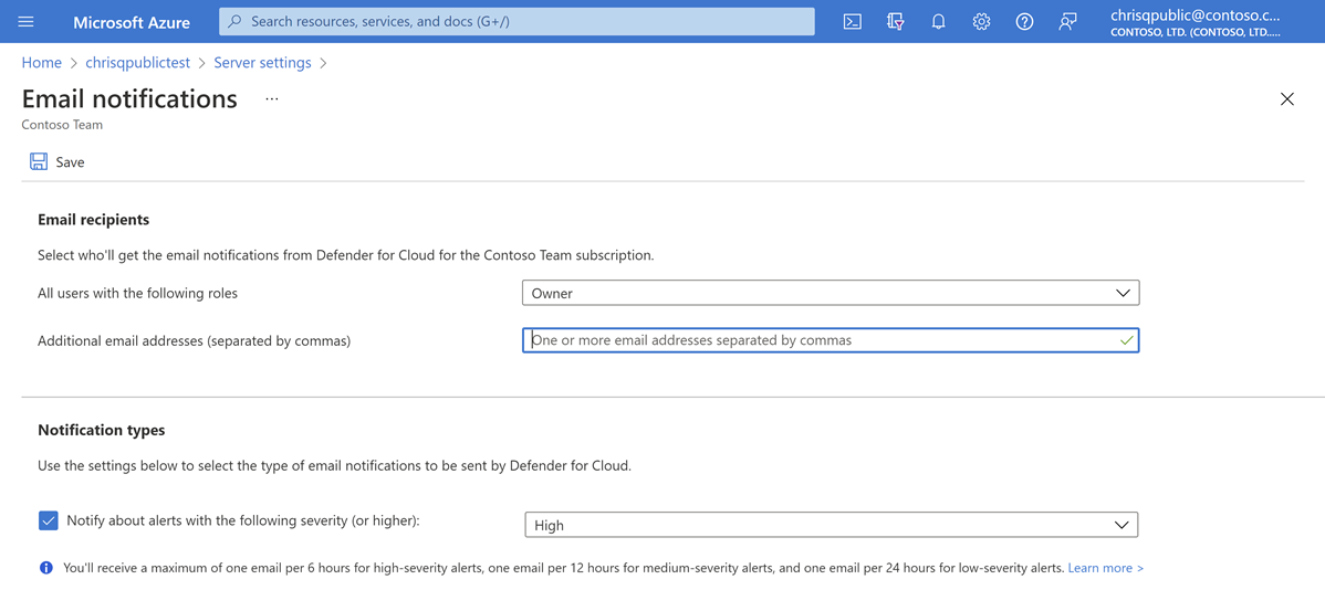 Enter emails for Advanced Threat Protection notifications.