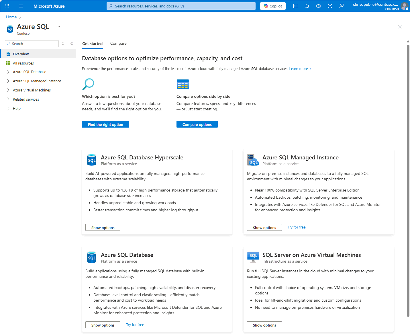 Screenshot of database tile details in the Azure portal.