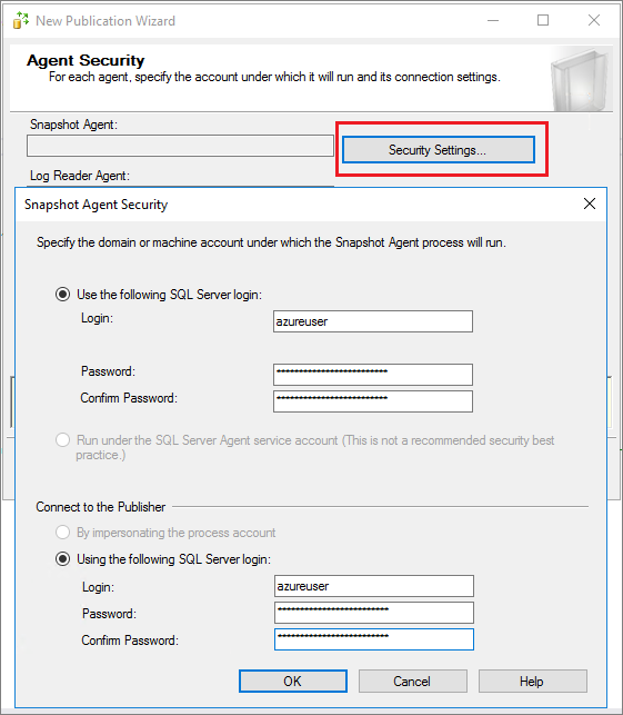 Screenshot showing how to configure Snapshot Agent security.