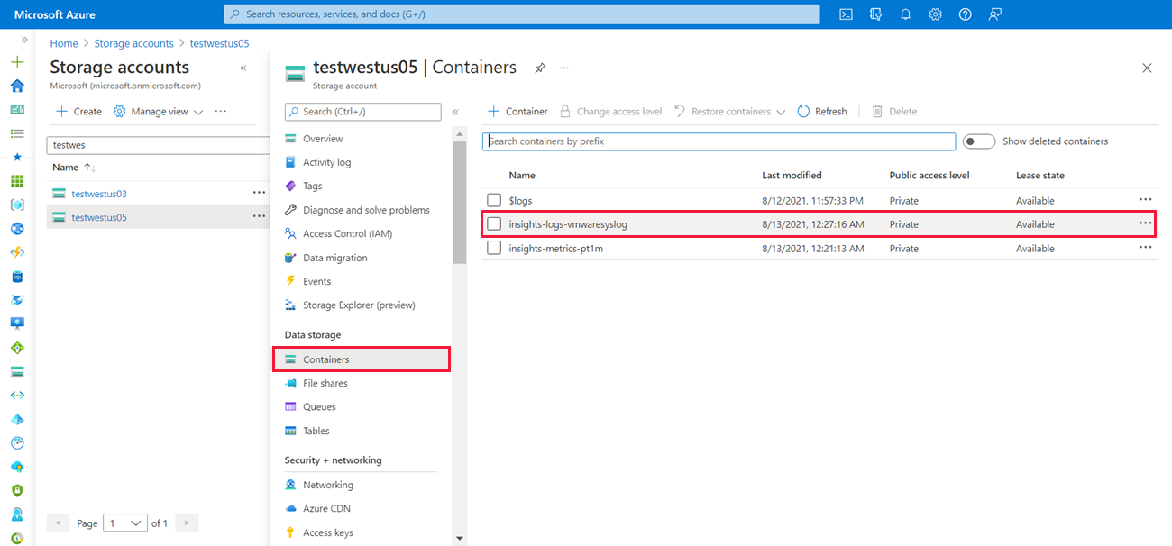 Screenshot showing the Insight logs vmwarelog option created and available.