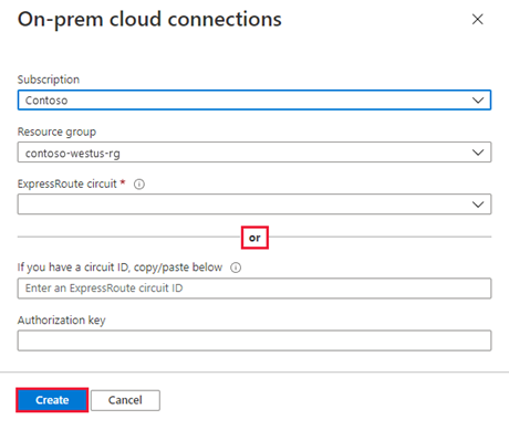 Screenshot of the dialog for entering ExpressRoute ID and authorization key.