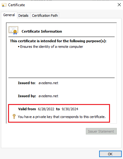 Screenshot that shows the properties of the LDAPS certificate.