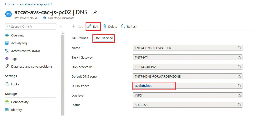 Screenshot that shows the DNS service with the required DNS zone included.