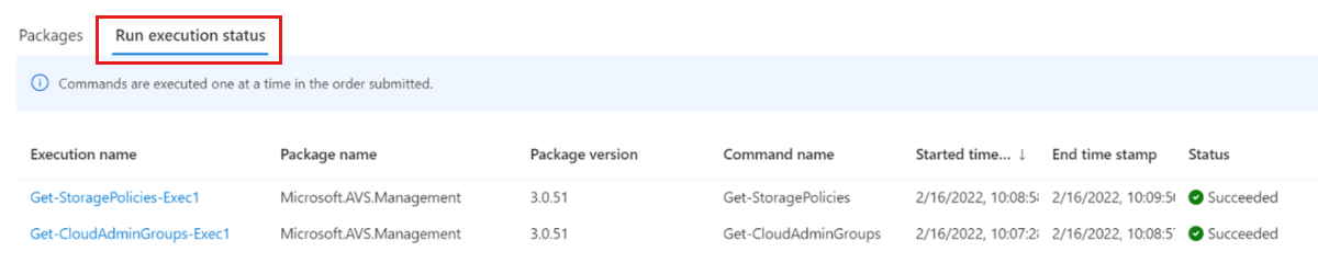 Screenshot that shows the Run Execution Status pane in the Azure portal.