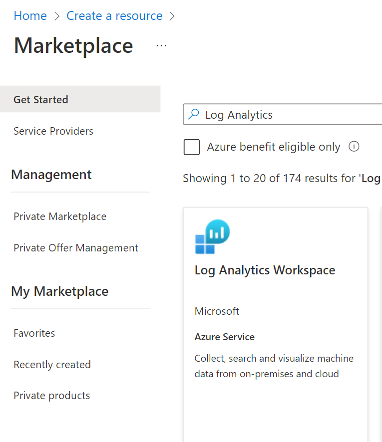 Screenshot of Create a resource.