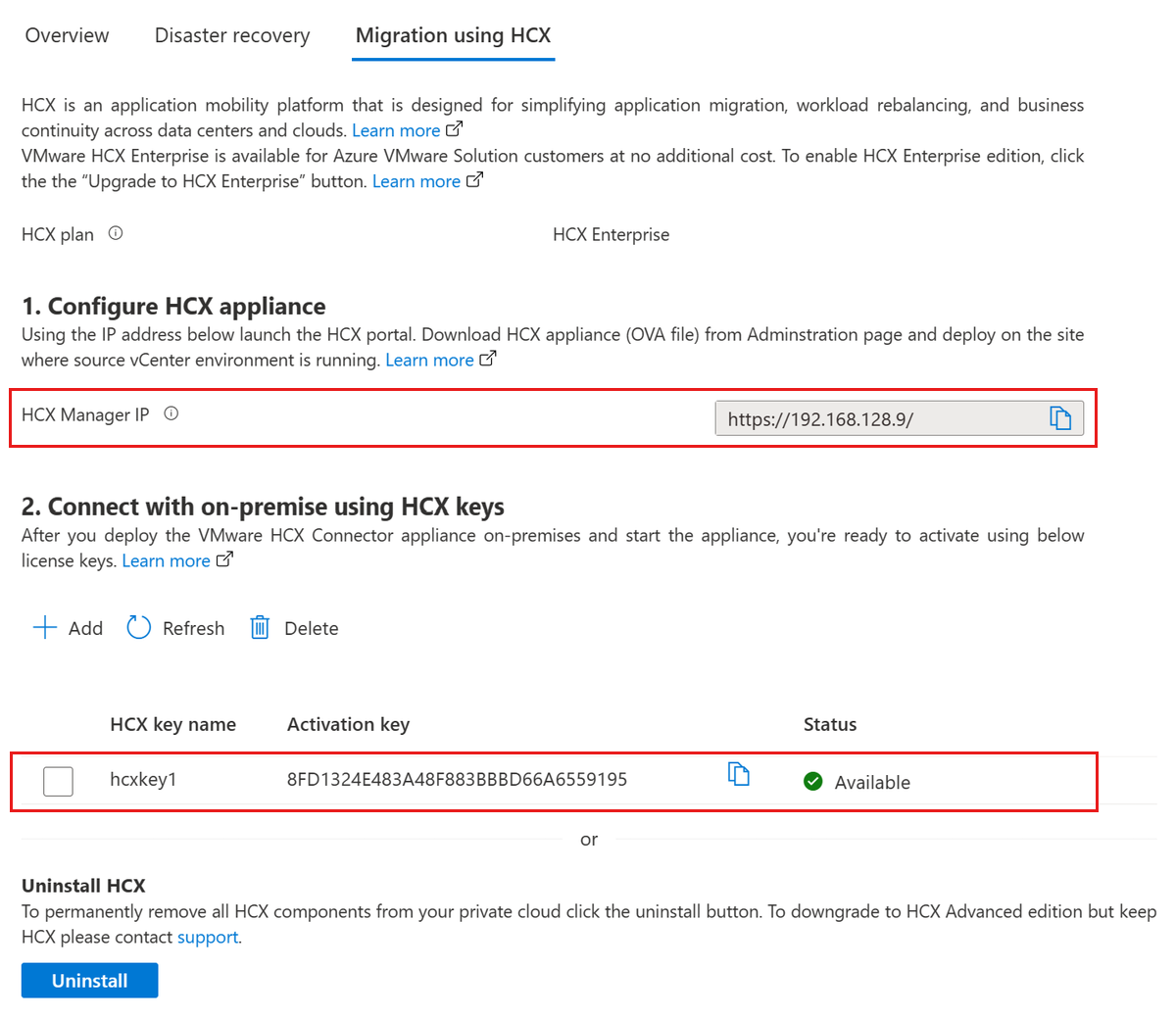 Screenshot showing the Migration using VMware HCX tab under Connectivity.