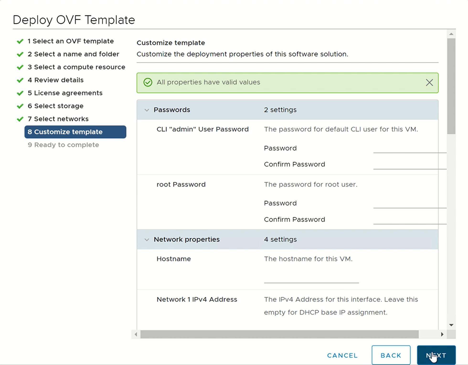 Screenshot of the boxes for customizing a template.