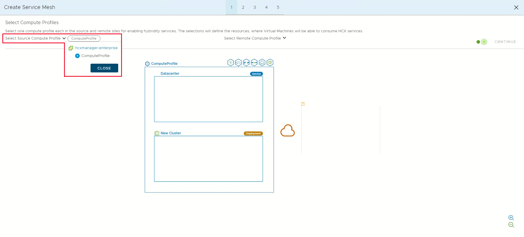 Screenshot that shows selecting the source compute profile.