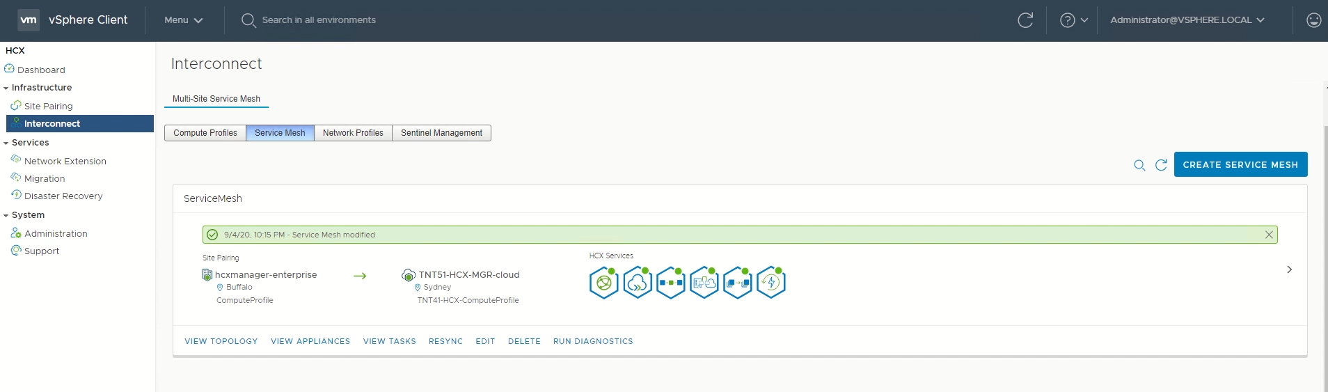 Screenshot displaying green indicators on services.