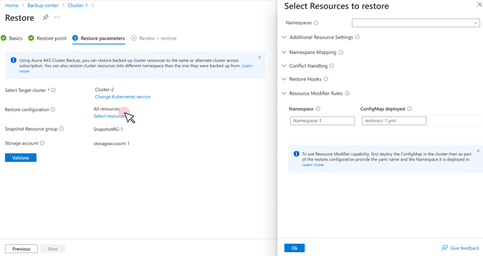 Screenshot that shows the location to provide resource details.