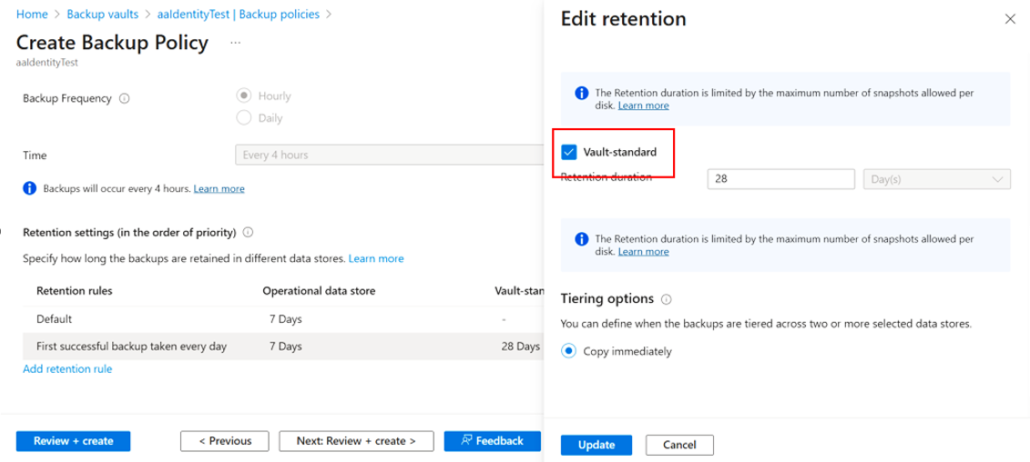 Screenshot shows clearing the vault-standard checkbox.