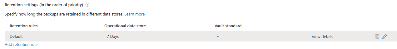 Screenshot that shows the retention settings.