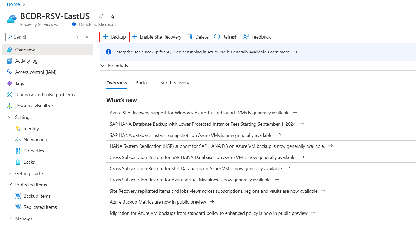 Screenshot showing to configure Backup for Azure Files.