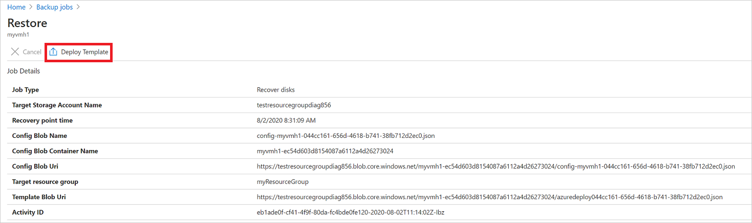 Screenshot shows the restore job drill-down details.