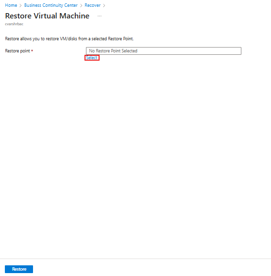 Screenshot shows how to select restore point for a virtual machine.