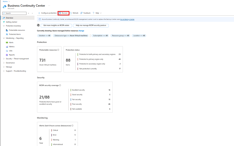 Screenshot shows how to start VM restore.