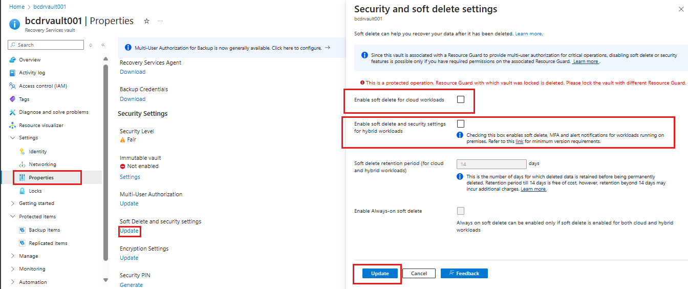 Screenshot shows how to disable soft delete.
