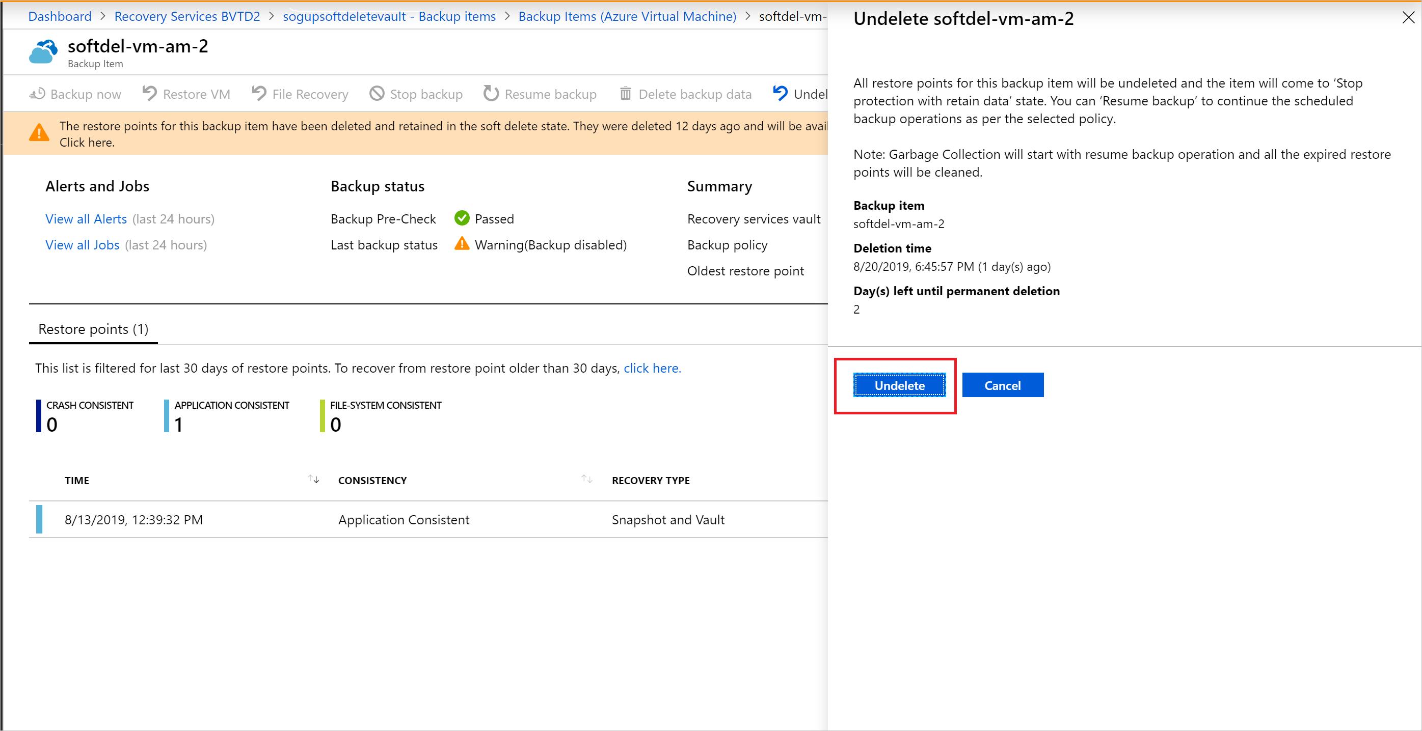 Screenshot shows selection of Undelete.