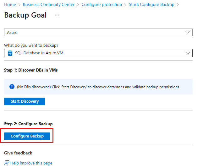 Screenshot shows the selection of Configure Backup.