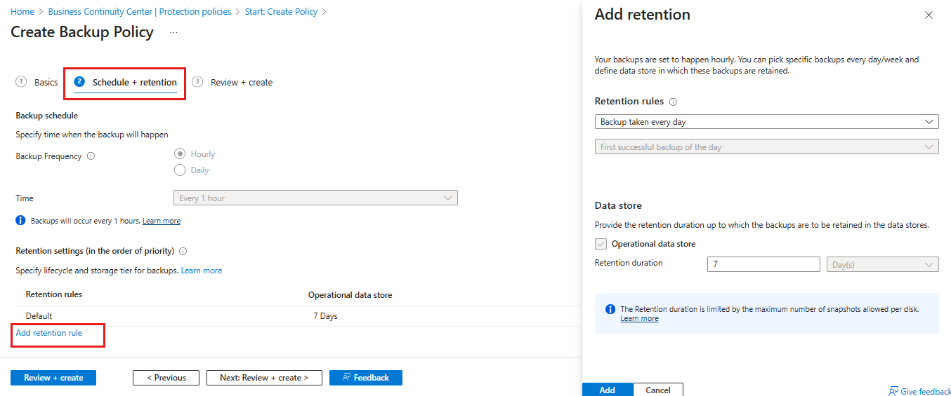 Screenshot shows the selection of backup schedule.
