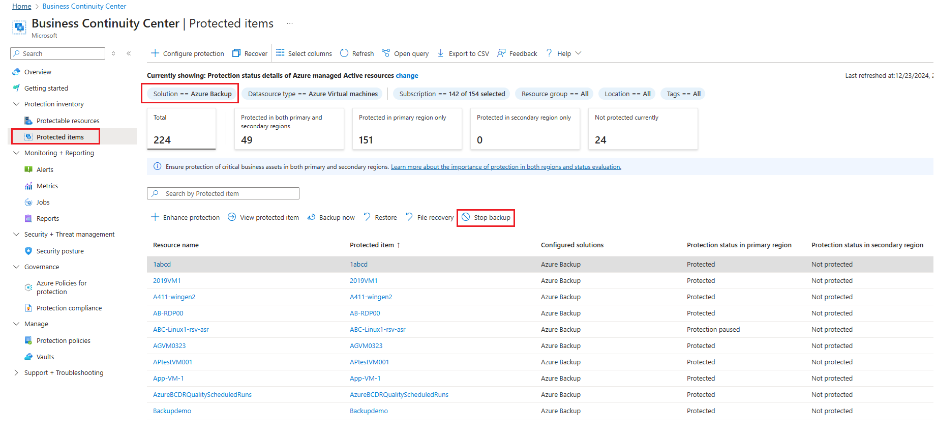 Screenshot shows how to stop operational backup.