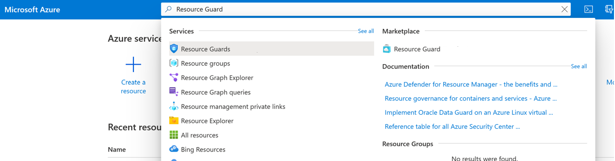 Screenshot shows how to search resource guards.