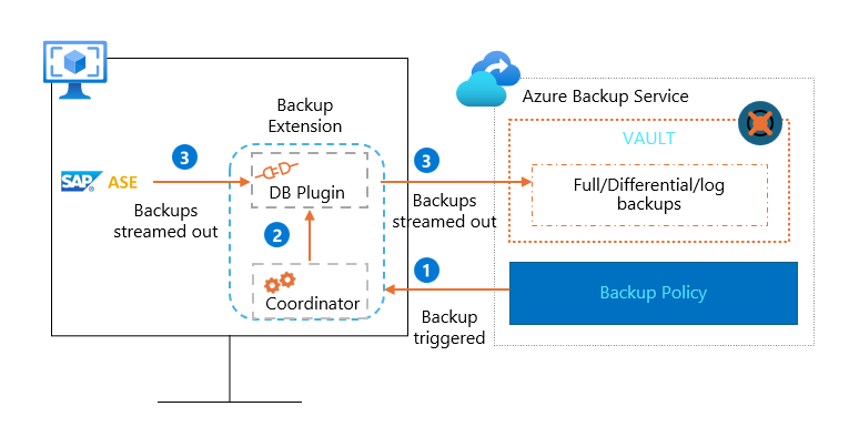 Diagram shows the SAP ASE Sybase database backup.