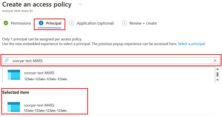 Screenshot shows the assignment of permission to a selected vault.