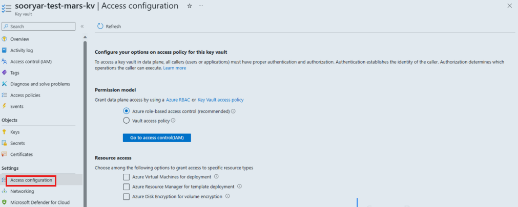 Screenshot shows how to open access configuration under settings.